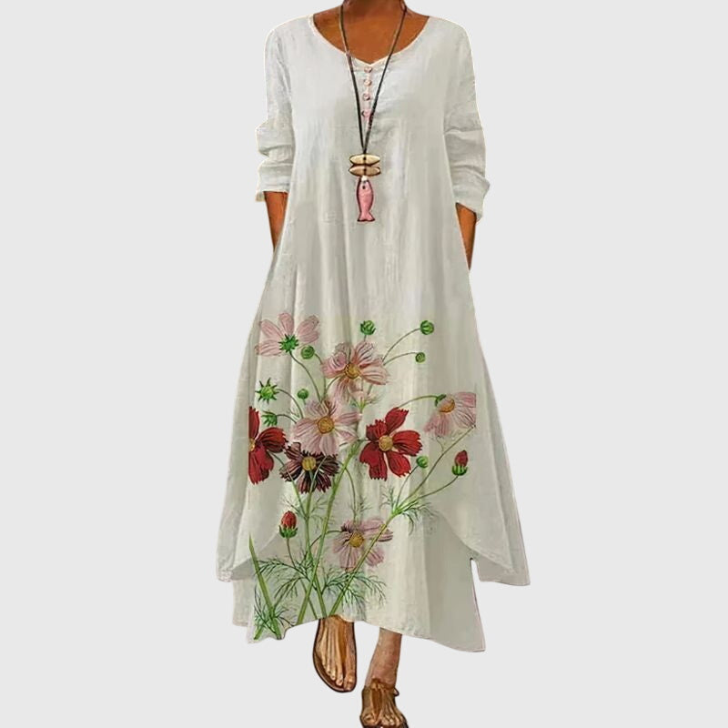 Leucotheaia - Ladies Summer Long Sleeve Printed Maxi Dress