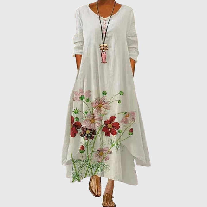 Leucotheaia - Ladies Summer Long Sleeve Printed Maxi Dress