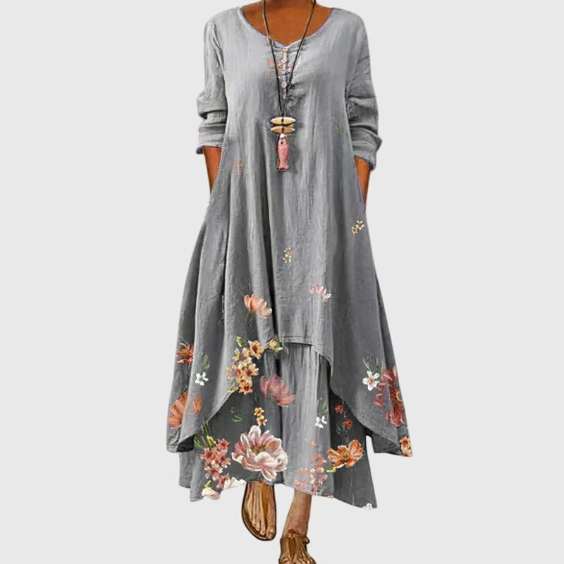 Leucotheaia - Ladies Summer Long Sleeve Printed Maxi Dress