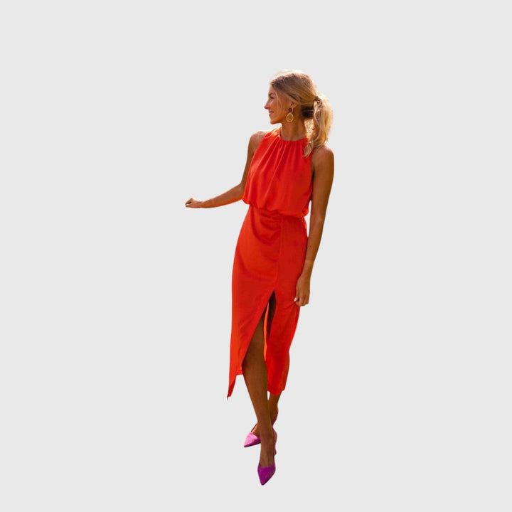 Chione - Halter Slit Midi Dress