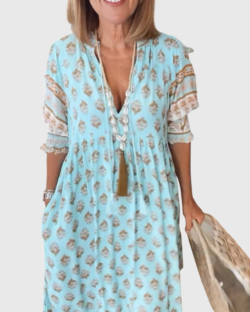 Eileithyiaara - Printed V-Neck Dress