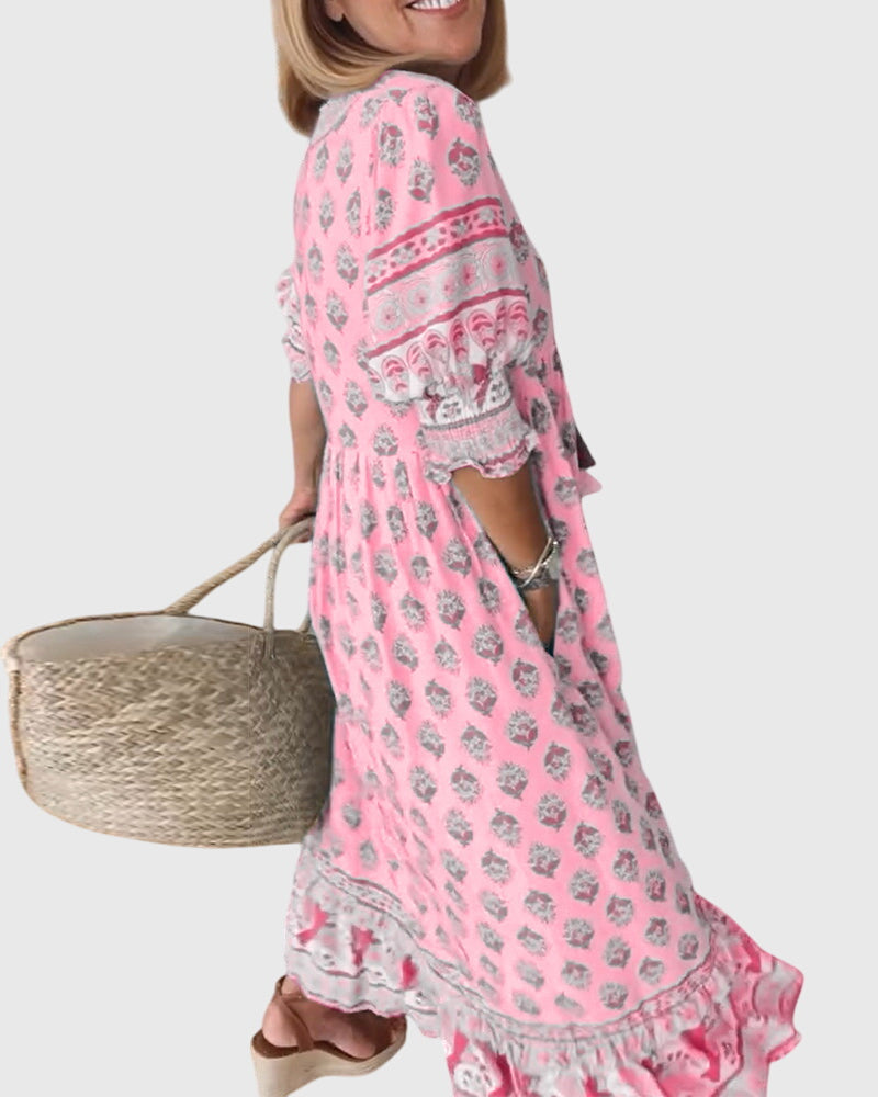 Eileithyiaara - Printed V-Neck Dress