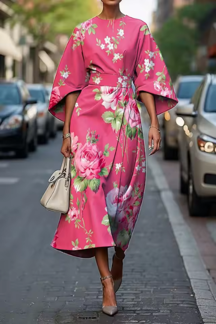 Floral Belted Midi Dress