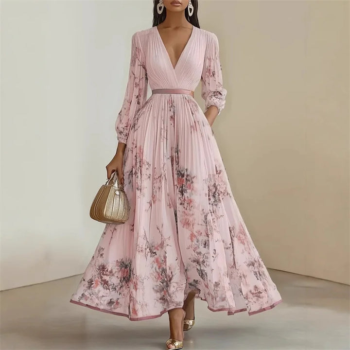Robe longue Camille plissée à fleurs