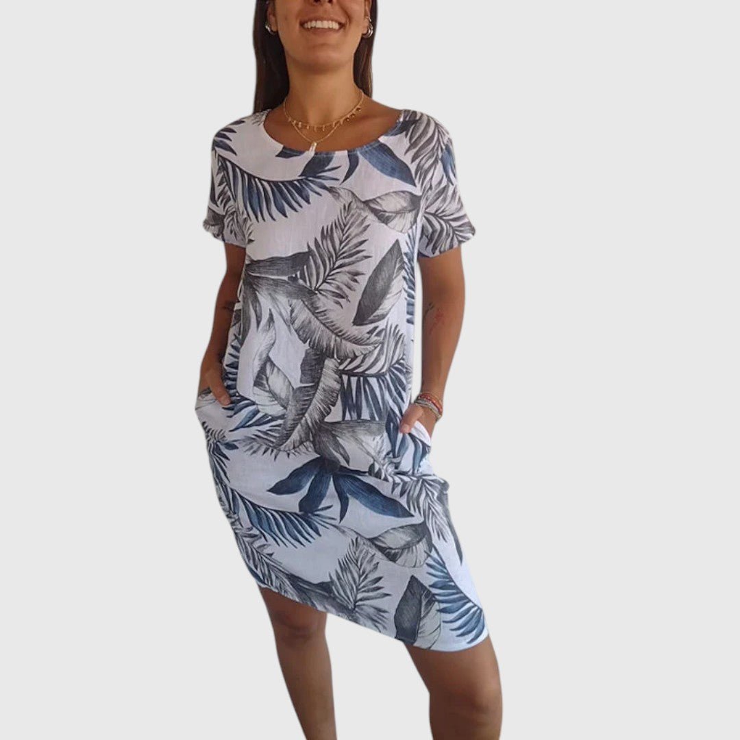 Aglaia - Leaf Print Dress - ByClothique