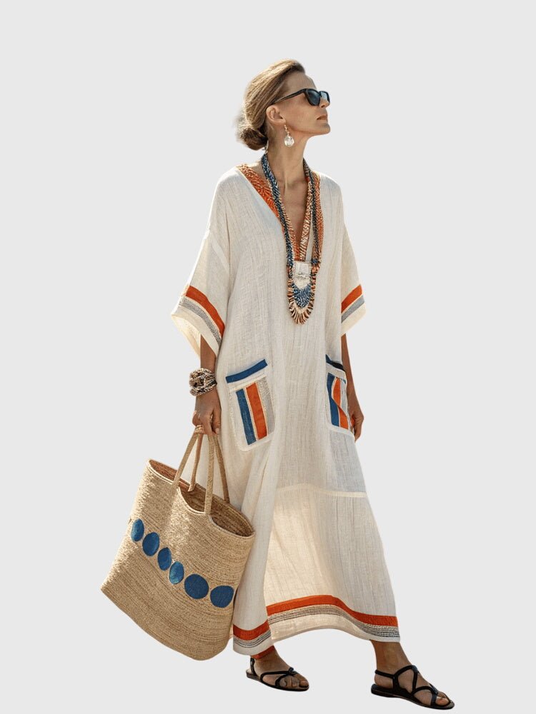 Anankeelle - Ethereal Kaftan Robe with Aegean Detailing - ByClothique