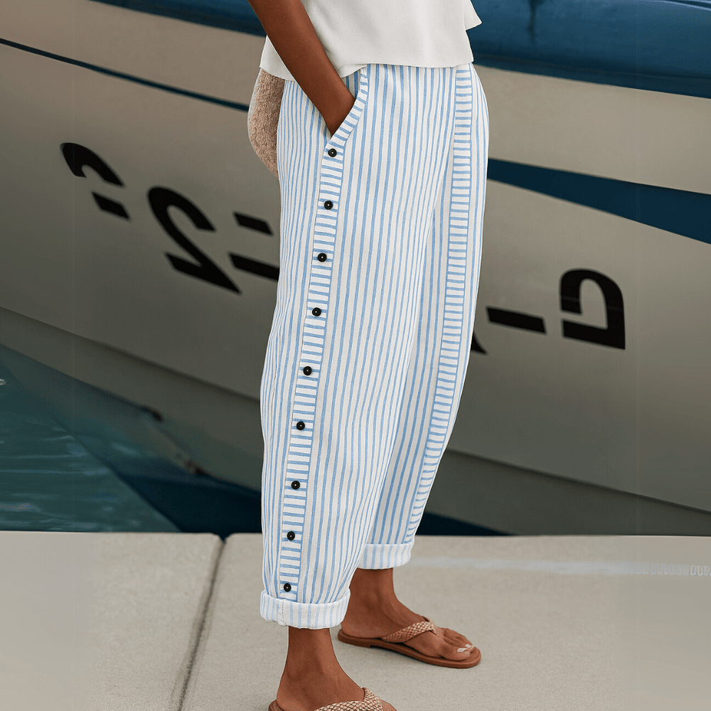 Caitlyn | Stylish Striped Button Pants - ByClothique