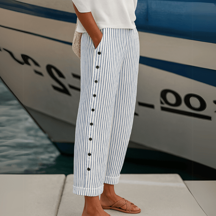 Caitlyn | Stylish Striped Button Pants - ByClothique