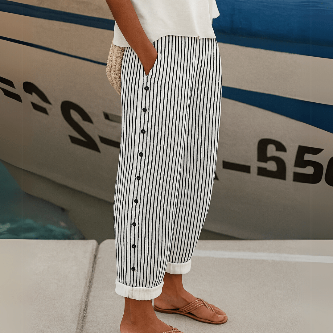 Caitlyn | Stylish Striped Button Pants - ByClothique