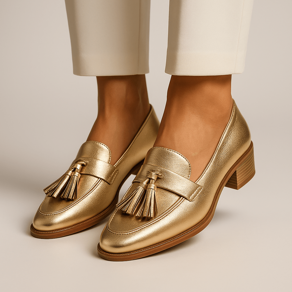 Celeste | Gold Loafers - ByClothique