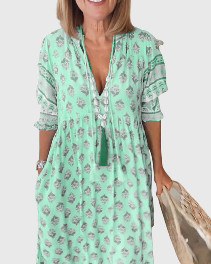 Eileithyiaara - Printed V-Neck Dress
