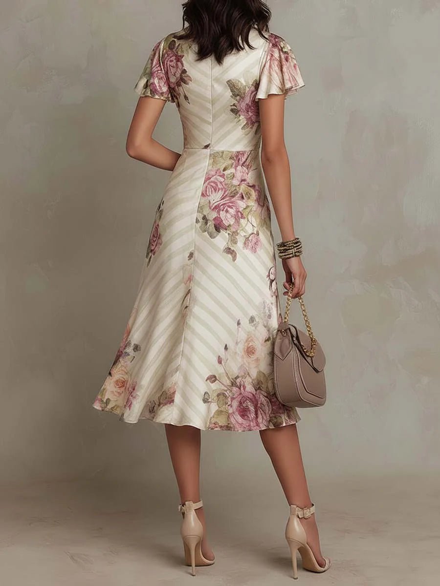 Daxirae - Elegant Floral Draped Midi Dress - ByClothique