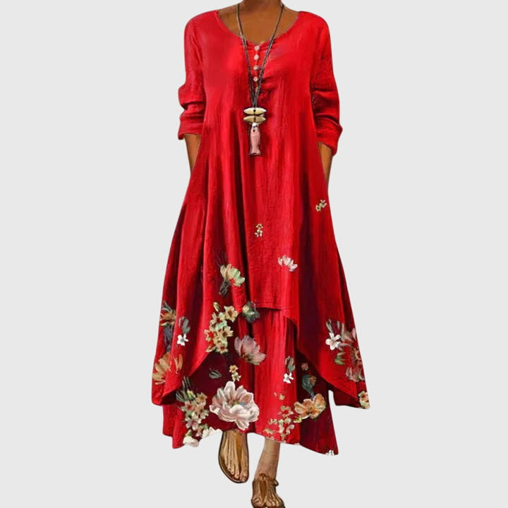 Leucotheaia - Ladies Summer Long Sleeve Printed Maxi Dress