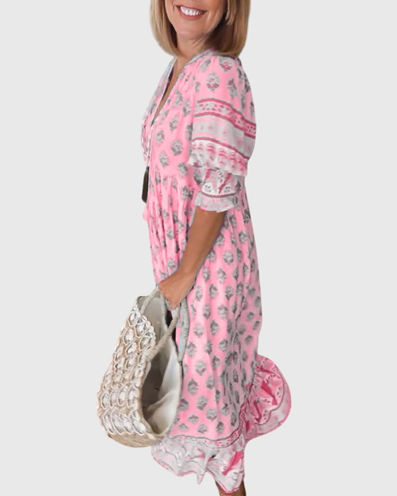 Eileithyiaara - Printed V-Neck Dress