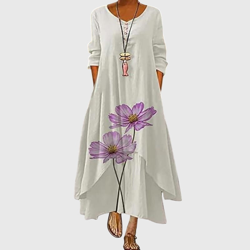 Leucotheaia - Ladies Summer Long Sleeve Printed Maxi Dress