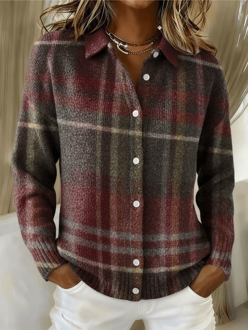 Eleanor | Classic Plaid Knit Cardigan - ByClothique