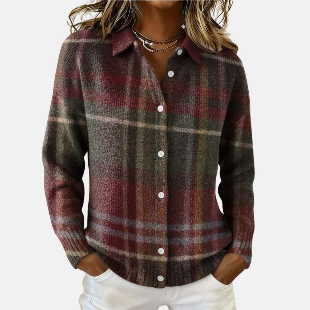 Eleanor | Classic Plaid Knit Cardigan - ByClothique