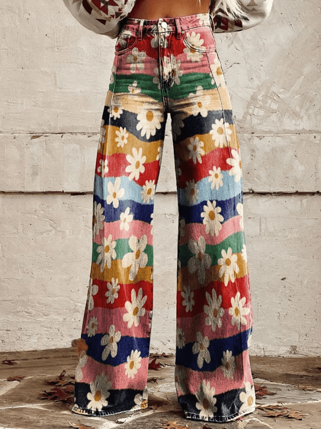 ELIANE™ - Retro Floral Wide - Leg Pants - ByClothique
