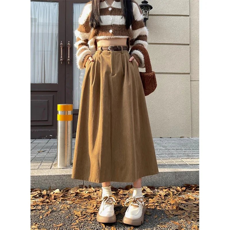 ESTELLE™ – Classic Belt Corduroy Midi Skirt - ByClothique