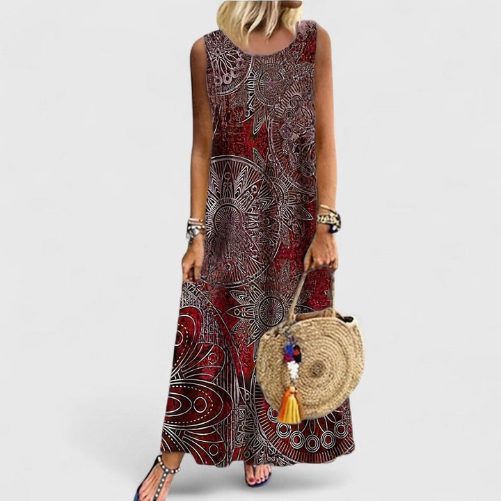 Hemeraara - Sleeveless Print Tummy Covering Maxi Dress