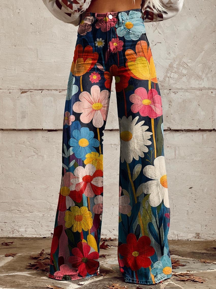 FLEUR™ - Chic Floral Wide - Leg Pants - ByClothique
