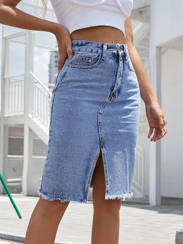 GISELE™ – Casual Slit Midi Denim Skirt - ByClothique