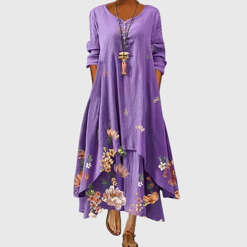 Leucotheaia - Ladies Summer Long Sleeve Printed Maxi Dress - ByClothique
