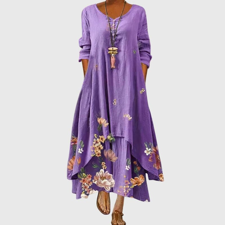 Leucotheaia - Ladies Summer Long Sleeve Printed Maxi Dress - ByClothique