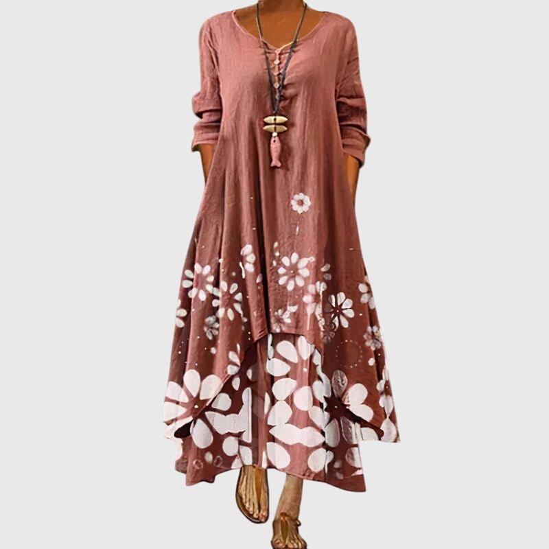 Leucotheaia - Ladies Summer Long Sleeve Printed Maxi Dress - ByClothique