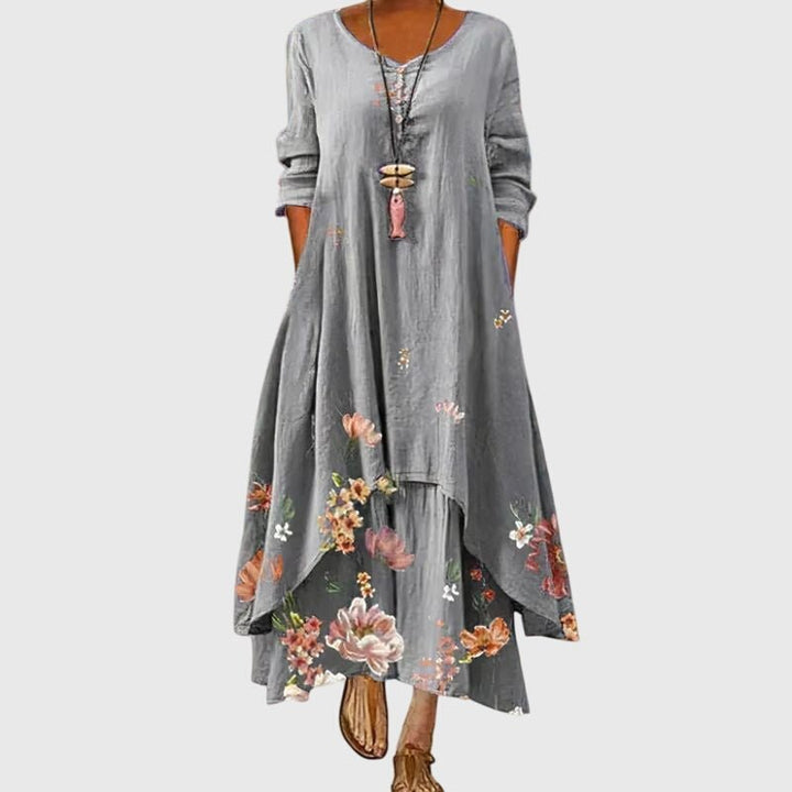 Leucotheaia - Ladies Summer Long Sleeve Printed Maxi Dress - ByClothique