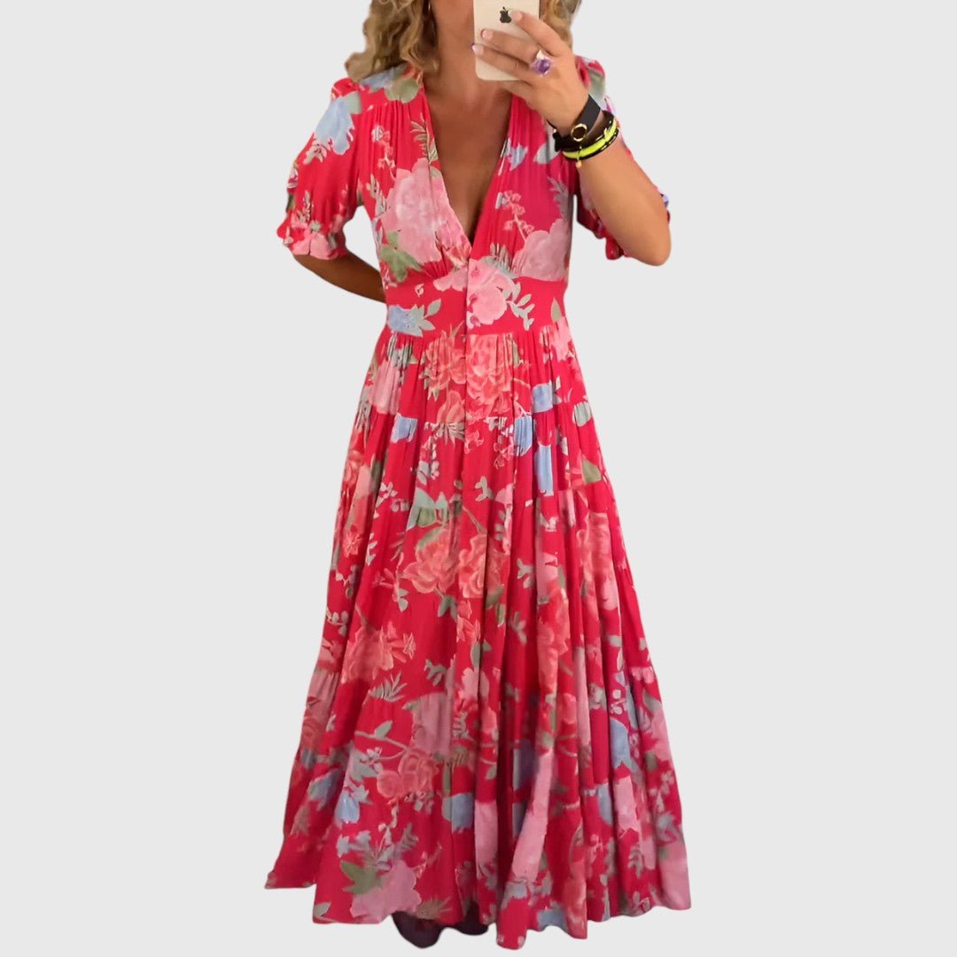 Nausicaayne - Floral print V - neck pocket dress - ByClothique