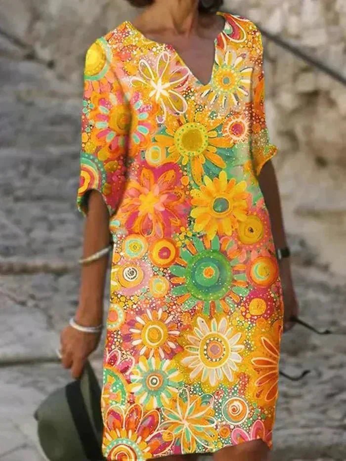 Nira | Vibrant Floral Midi Dress - ByClothique