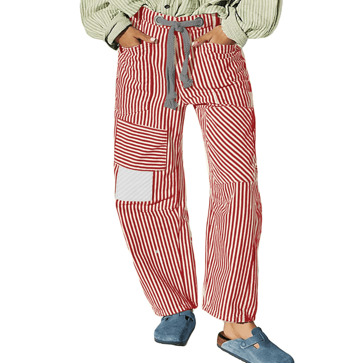 PERLAH™ – Chic Stripe Drawstring Wide - Leg Pants - ByClothique
