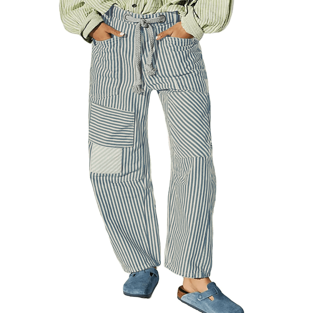 PERLAH™ – Chic Stripe Drawstring Wide - Leg Pants - ByClothique