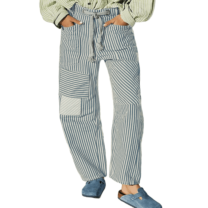 PERLAH™ – Chic Stripe Drawstring Wide - Leg Pants - ByClothique