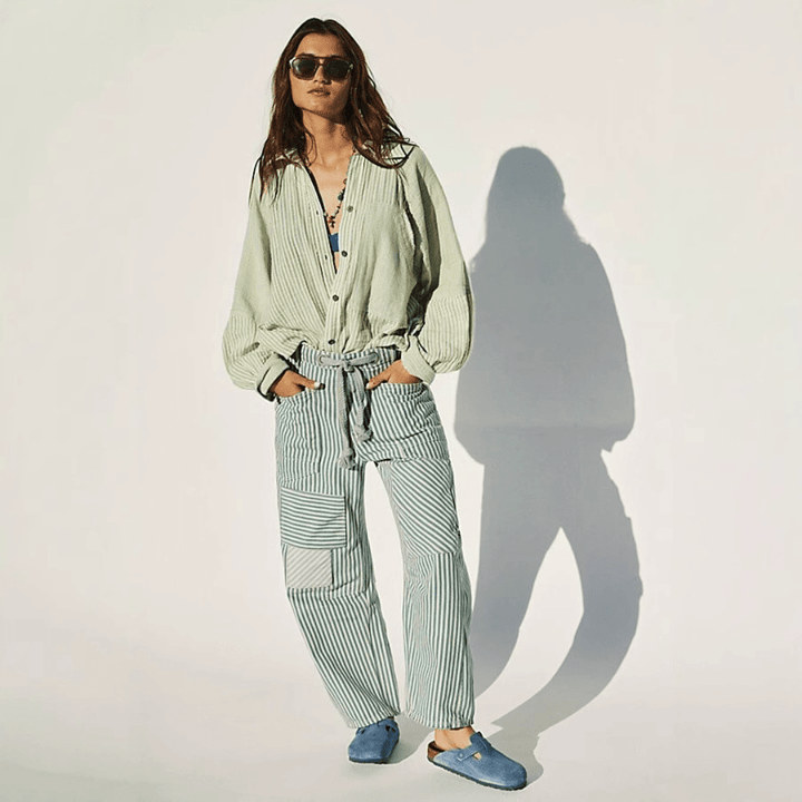 PERLAH™ – Chic Stripe Drawstring Wide - Leg Pants - ByClothique