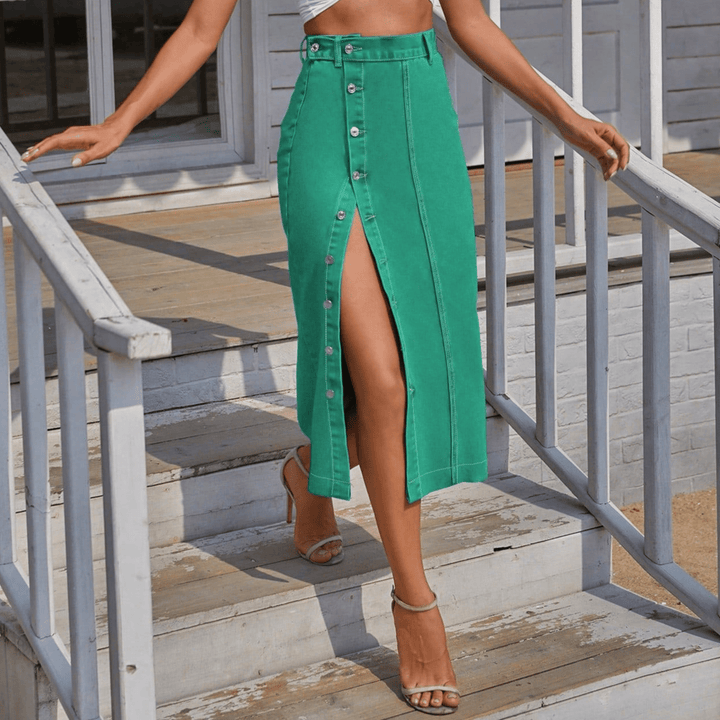 XIANI™ - Casual Button Front Slit Skirt - ByClothique