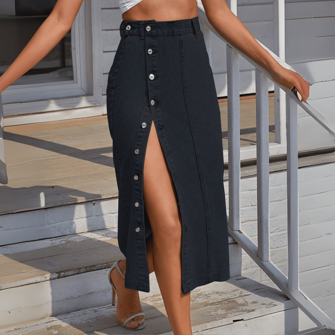 XIANI™ - Casual Button Front Slit Skirt - ByClothique
