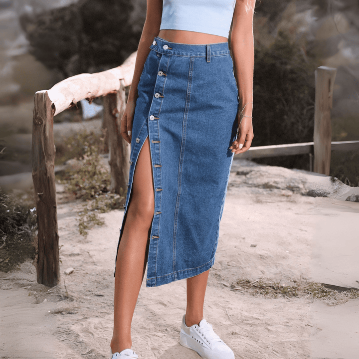 XIANI™ - Casual Button Front Slit Skirt - ByClothique